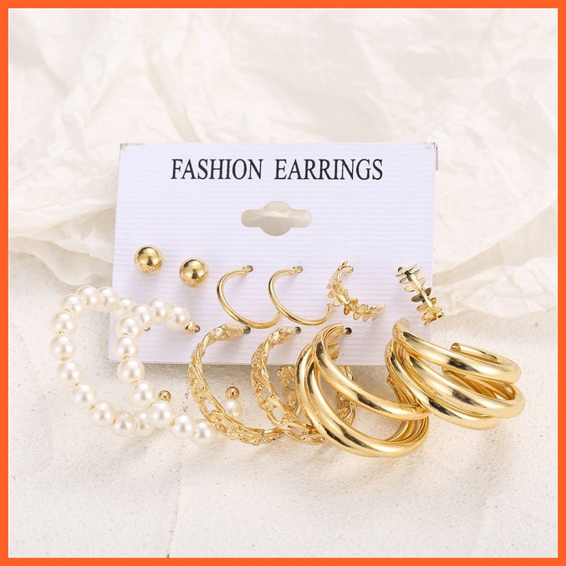 Trendy Exquisite Pearl Metal Earrings Set For Women | Geometric Circle Dangle Drop Earrings Acrylic Set Of Earrings Jewellery Gifts | whatagift.com.au.