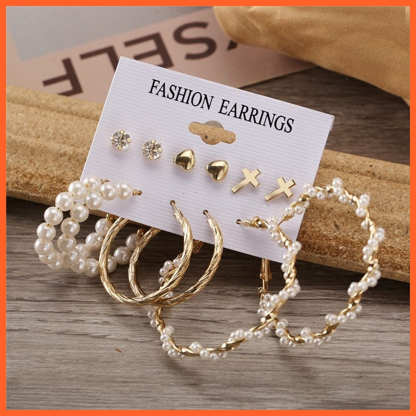 Trendy Exquisite Pearl Metal Earrings Set For Women | Geometric Circle Dangle Drop Earrings Acrylic Set Of Earrings Jewellery Gifts | whatagift.com.au.