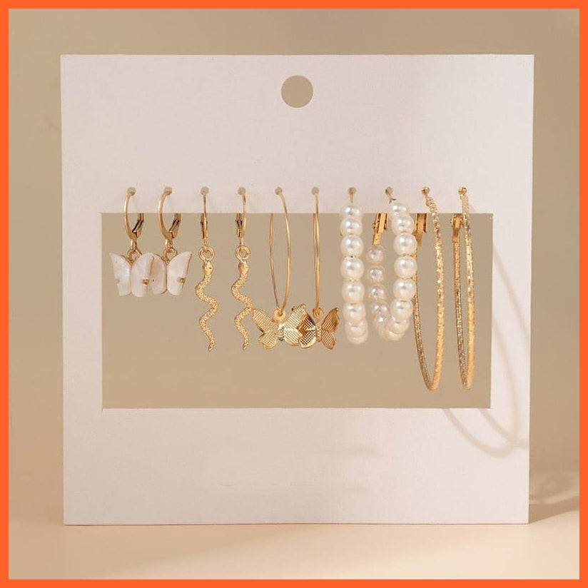 Trendy Exquisite Pearl Metal Earrings Set For Women | Geometric Circle Dangle Drop Earrings Acrylic Set Of Earrings Jewellery Gifts | whatagift.com.au.