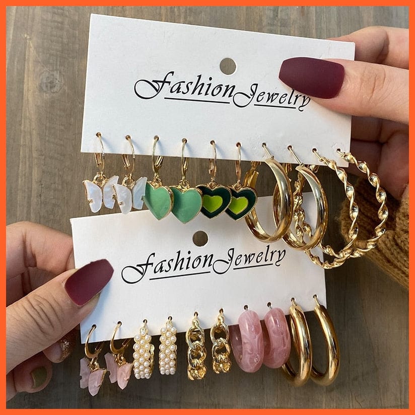 Trendy Gold Drop Earrings Set For Women | Fashion Colorful Resin Butterfly Heart Dangle Earrings  Jewellery Gifts | whatagift.com.au.