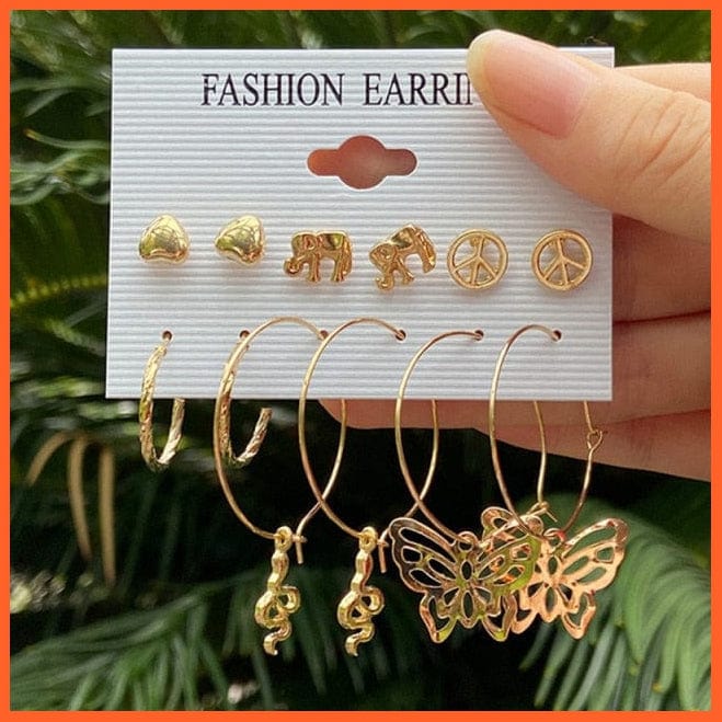 Trendy Gold Geometirc Square Round Pearl Hoop Earrings Set For Women | Resin Acrylic Butterfly Hoop Earrings Jewellry Gifts | whatagift.com.au.