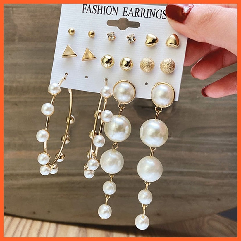 Trendy Gold Metal Earrings Set For Women | Fashion Geometric Pearl Circle Drop Earrings Trendy Set Of Earrings Jewellery Gifts | whatagift.com.au.