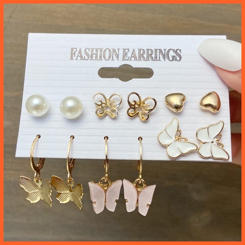 Trendy Gold Silver Color Butterfly Hoop Earrings Set For Women | Snake Pearl Resin Hoop Earrings Party Jewellery Gifts | whatagift.com.au.