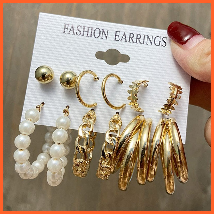 Trendy Metal Pearl Stud Earrings Set For Women | Vintage Gold Color Round Square Earrings  Gifts Jewellery | whatagift.com.au.