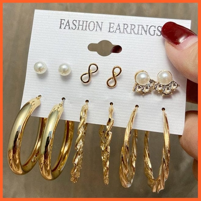 Trendy Metal Pearl Stud Earrings Set For Women | Vintage Gold Color Round Square Earrings  Gifts Jewellery | whatagift.com.au.