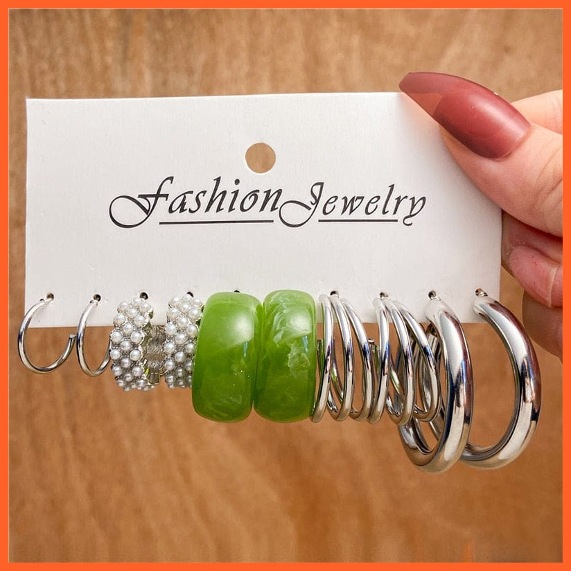 Trendy Silver Color Butterfly Hoop Earrings Set For Women | Girls Geometric Irregular Metal Resin Acrylic Earrings Jewellery Gifts | whatagift.com.au.