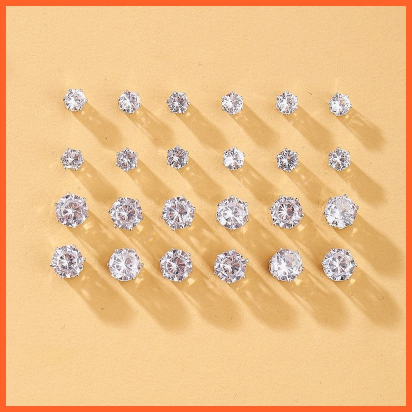 Vintage Cubic Zirconia Round Stud Earrings Set For Women | Silver Color Crystal Rhinestone Bow Earrings Jewellery Gifts | whatagift.com.au.