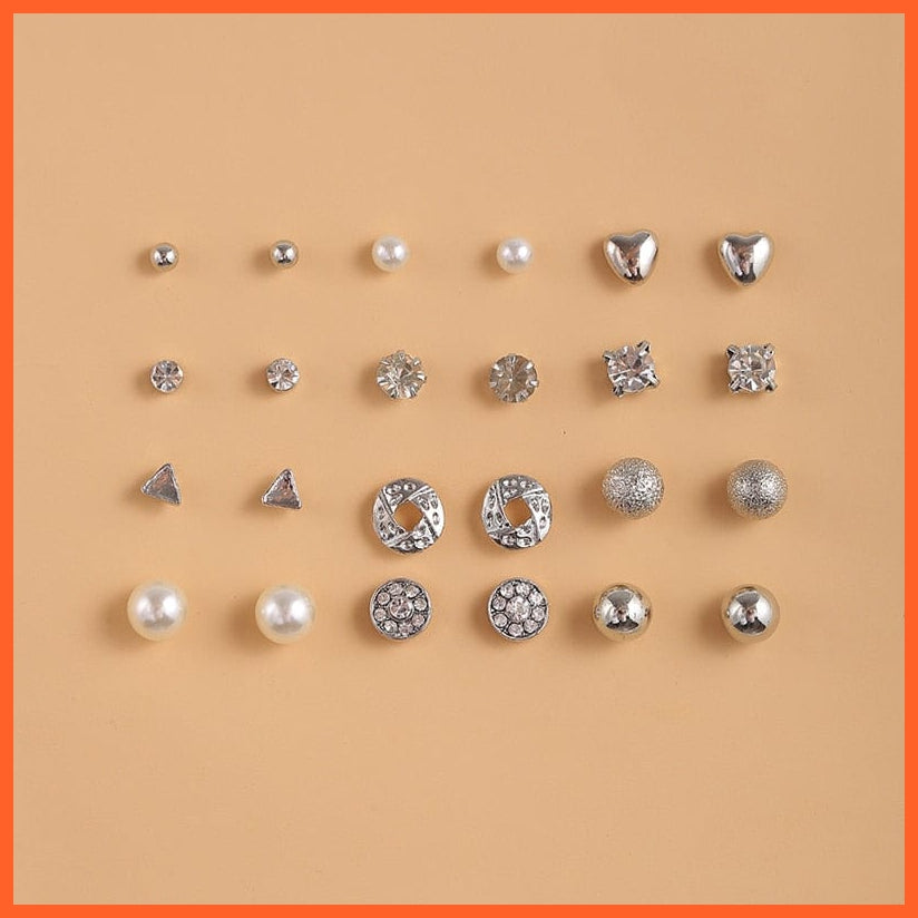 Vintage Cubic Zirconia Round Stud Earrings Set For Women | Silver Color Crystal Rhinestone Bow Earrings Jewellery Gifts | whatagift.com.au.