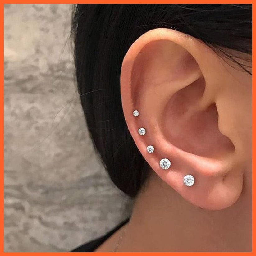 Vintage Cubic Zirconia Round Stud Earrings Set For Women | Silver Color Crystal Rhinestone Bow Earrings Jewellery Gifts | whatagift.com.au.