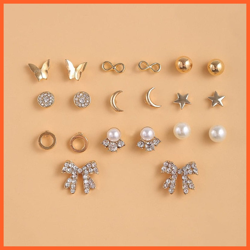 Vintage Cubic Zirconia Round Stud Earrings Set For Women | Silver Color Crystal Rhinestone Bow Earrings Jewellery Gifts | whatagift.com.au.