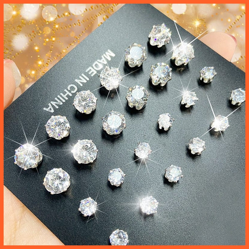 Vintage Cubic Zirconia Round Stud Earrings Set For Women | Silver Color Crystal Rhinestone Bow Earrings Jewellery Gifts | whatagift.com.au.