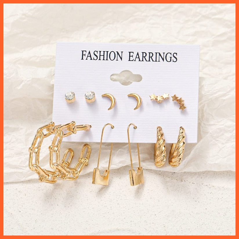 Vintage Geometric Gold Metal Earrings Set For Women | Punk Pearl Dangle Drop Earrings  Trendy Set Of Earrings Jewellery Gifts | whatagift.com.au.