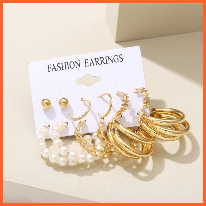 Vintage Geometric Gold Metal Earrings Set For Women | Punk Pearl Dangle Drop Earrings  Trendy Set Of Earrings Jewellery Gifts | whatagift.com.au.