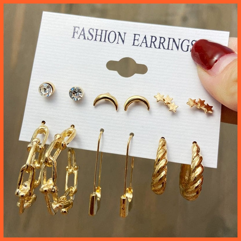 Vintage Geometric Gold Metal Earrings Set For Women | Punk Pearl Dangle Drop Earrings  Trendy Set Of Earrings Jewellery Gifts | whatagift.com.au.