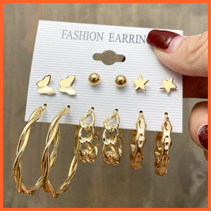 Vintage Geometric Gold Metal Earrings Set For Women | Punk Pearl Dangle Drop Earrings  Trendy Set Of Earrings Jewellery Gifts | whatagift.com.au.