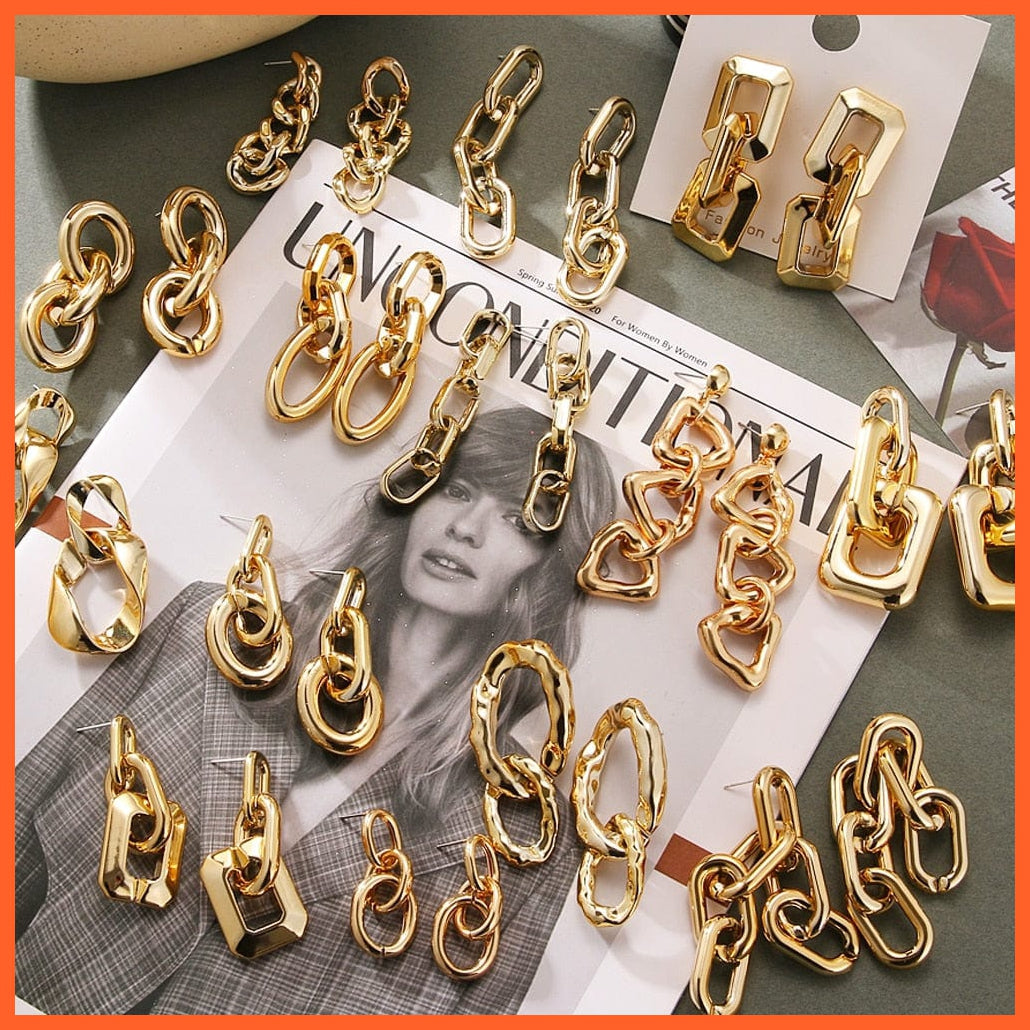 Vintage Geometric Metal Chunky Chain Link Earrings For Women | Irregular Round Square Drop Earring Elegant Jewellery Gifts | whatagift.com.au.