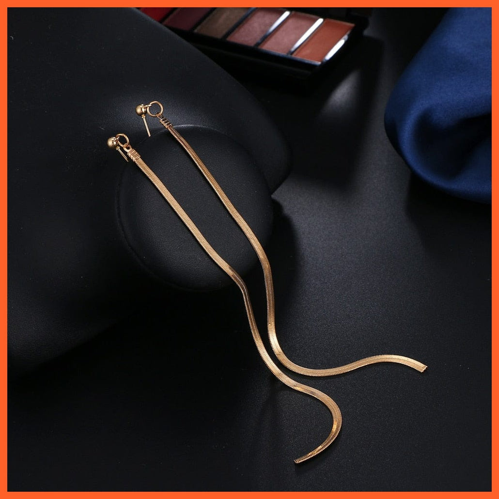 Vintage Gold Color Bar Long Thread Tassel Drop Earrings For Women | Glossy Arc Geometric Korean Fashion Hanging Jewellery | whatagift.com.au.