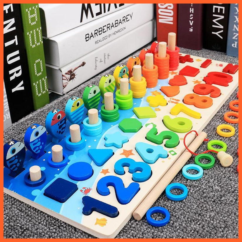 whatagift.com.au Educational Toys Children Educational Wooden Board Math Fishing Preschool Counting Geometry Toy