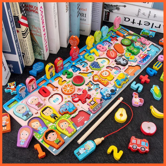 whatagift.com.au Educational Toys China / Character board Children Educational Wooden Board Math Fishing Preschool Counting Geometry Toy
