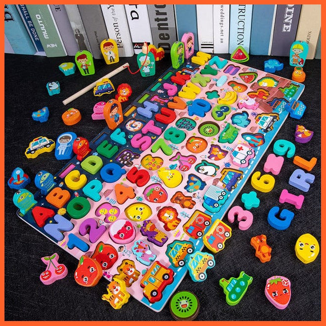 whatagift.com.au Educational Toys H Wooden Digital Alphabet Traffic Figure Matching Puzzle Educational Kids Toys