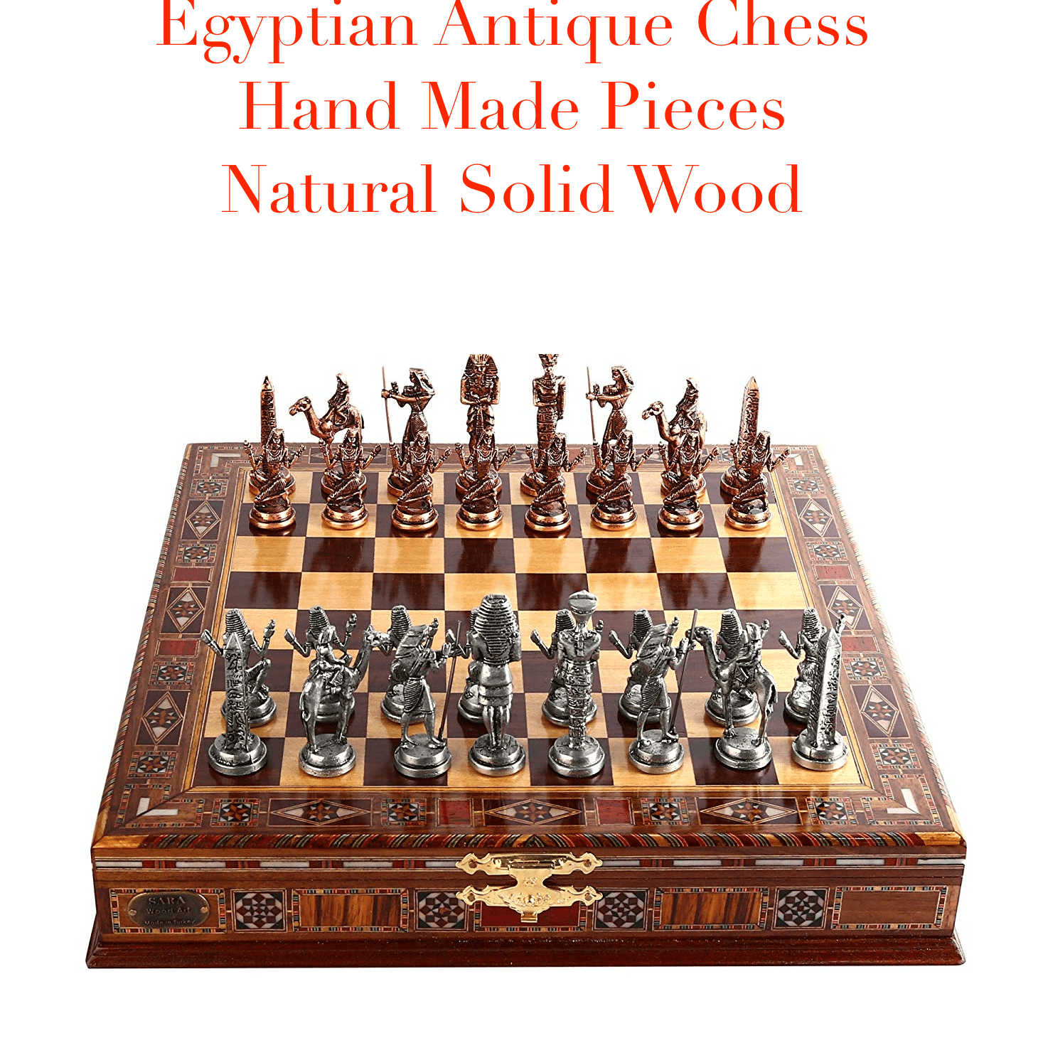 Egyptian Pieces Antique Wooden Chess Set | whatagift.com.au.
