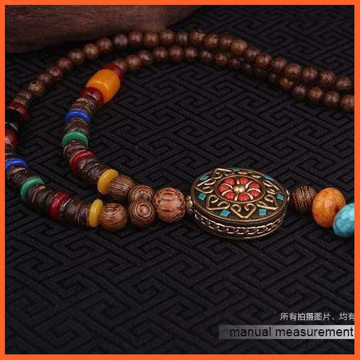 Ethnic Buddha Pendant Necklace | Handmade Sand Wood Beads Vintage Necklace | whatagift.com.au.