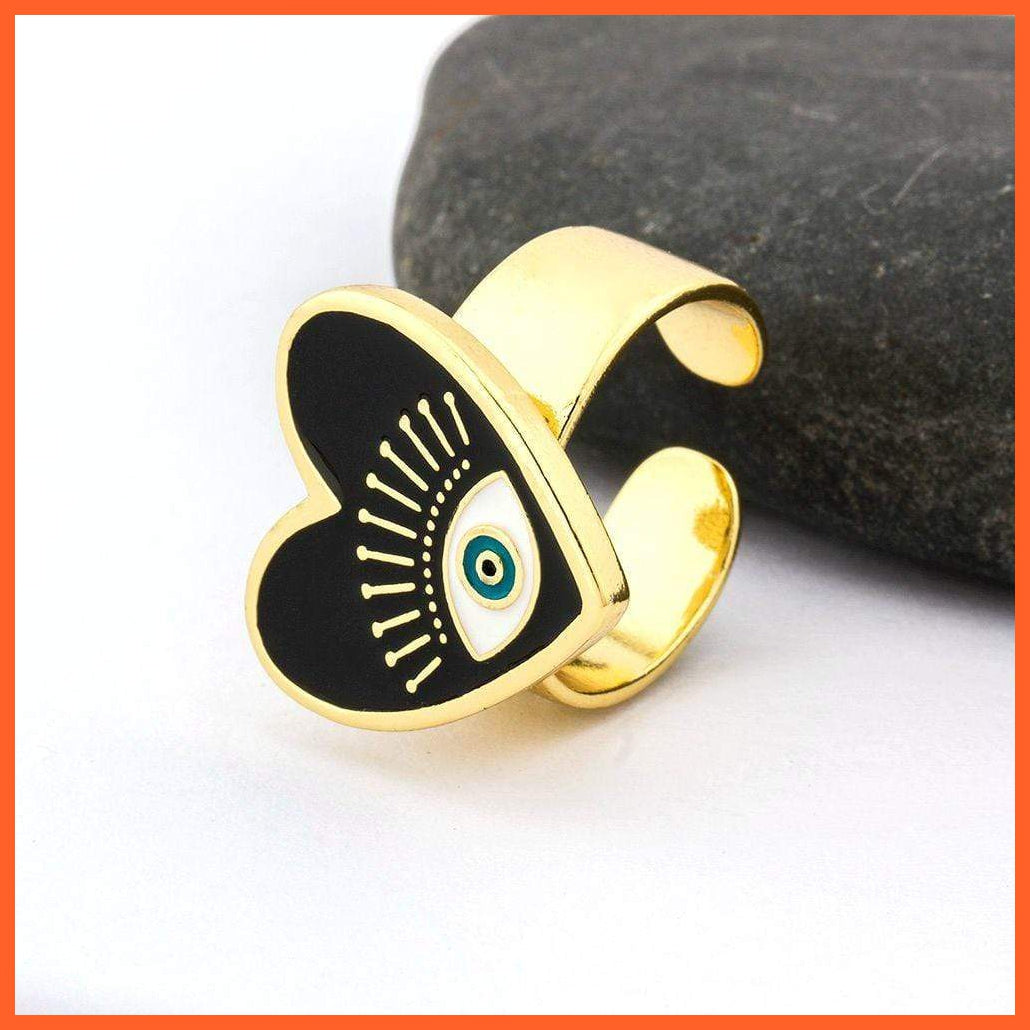 Fashionable Evil Eye Black Gold Adjustable Rings For Women | whatagift.com.au.