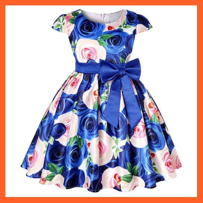 whatagift.com.au FD329-Blue / 2T Flower Print Elegant Causal Princess Party Dresses