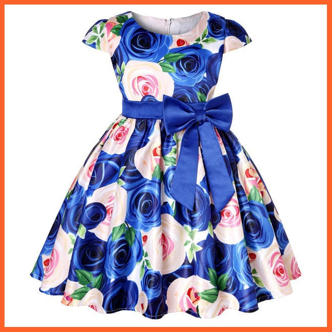 whatagift.com.au FD329-Blue / 4T Flower Print Elegant Causal Princess Party Dresses