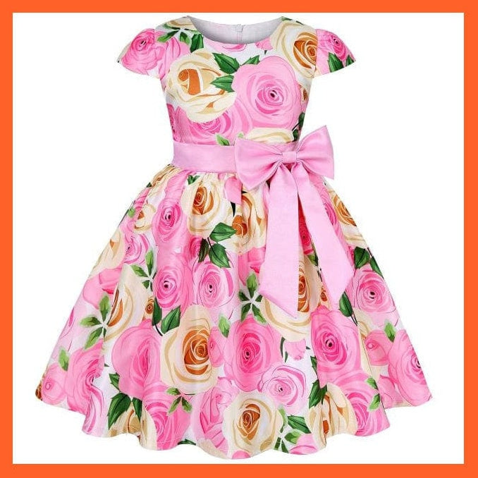 whatagift.com.au FD329-Pink / 2T Flower Print Elegant Causal Princess Party Dresses