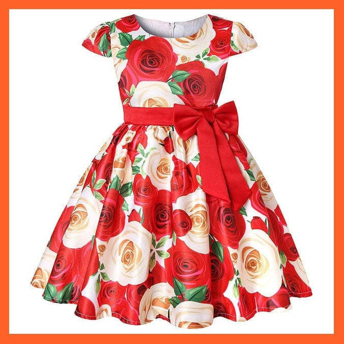 whatagift.com.au FD329-Red / 2T Flower Print Elegant Causal Princess Party Dresses