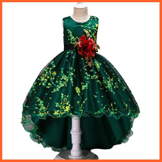 whatagift.com.au FD526-Green / 10 Baby Girls Flower Print Princess Ball Gown Party Trailing Dress