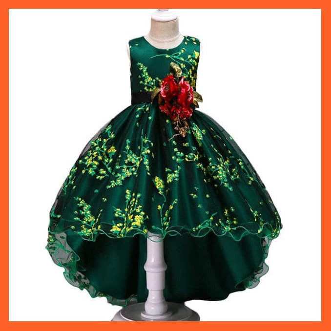 whatagift.com.au FD526-Green / 3T Baby Girls Flower Print Princess Ball Gown Party Trailing Dress