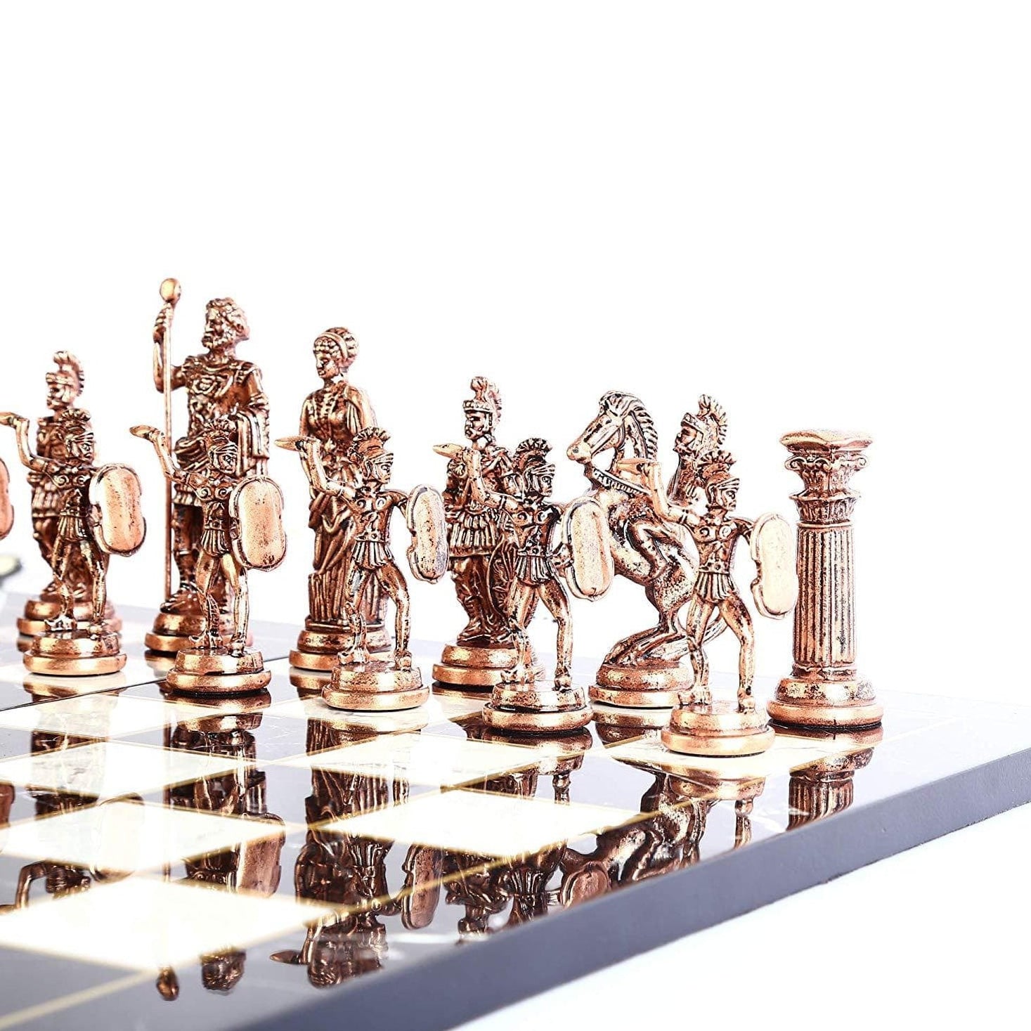 Fine Finish Antique Chess Board | Marble Look Board | Antique Roman Chess Pieces | whatagift.com.au.