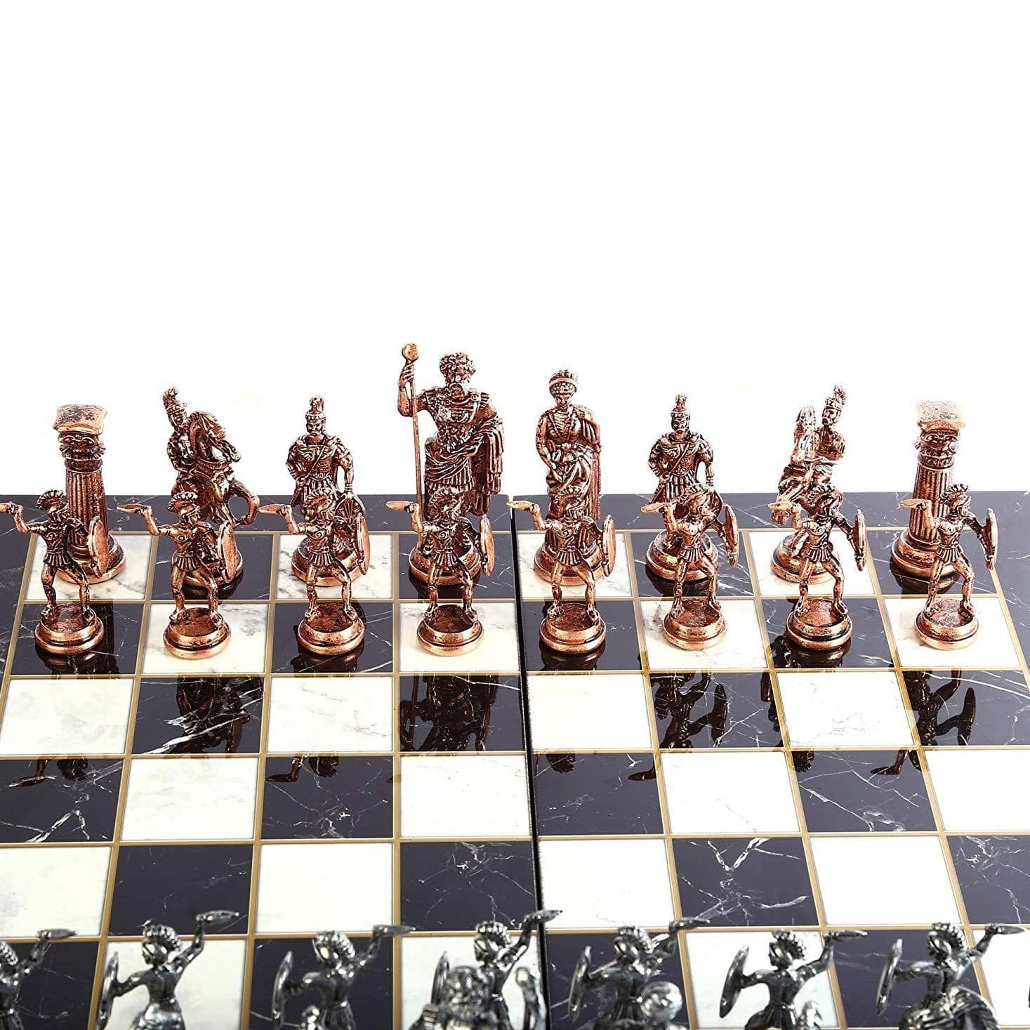 Fine Finish Antique Chess Board | Marble Look Board | Antique Roman Chess Pieces | whatagift.com.au.