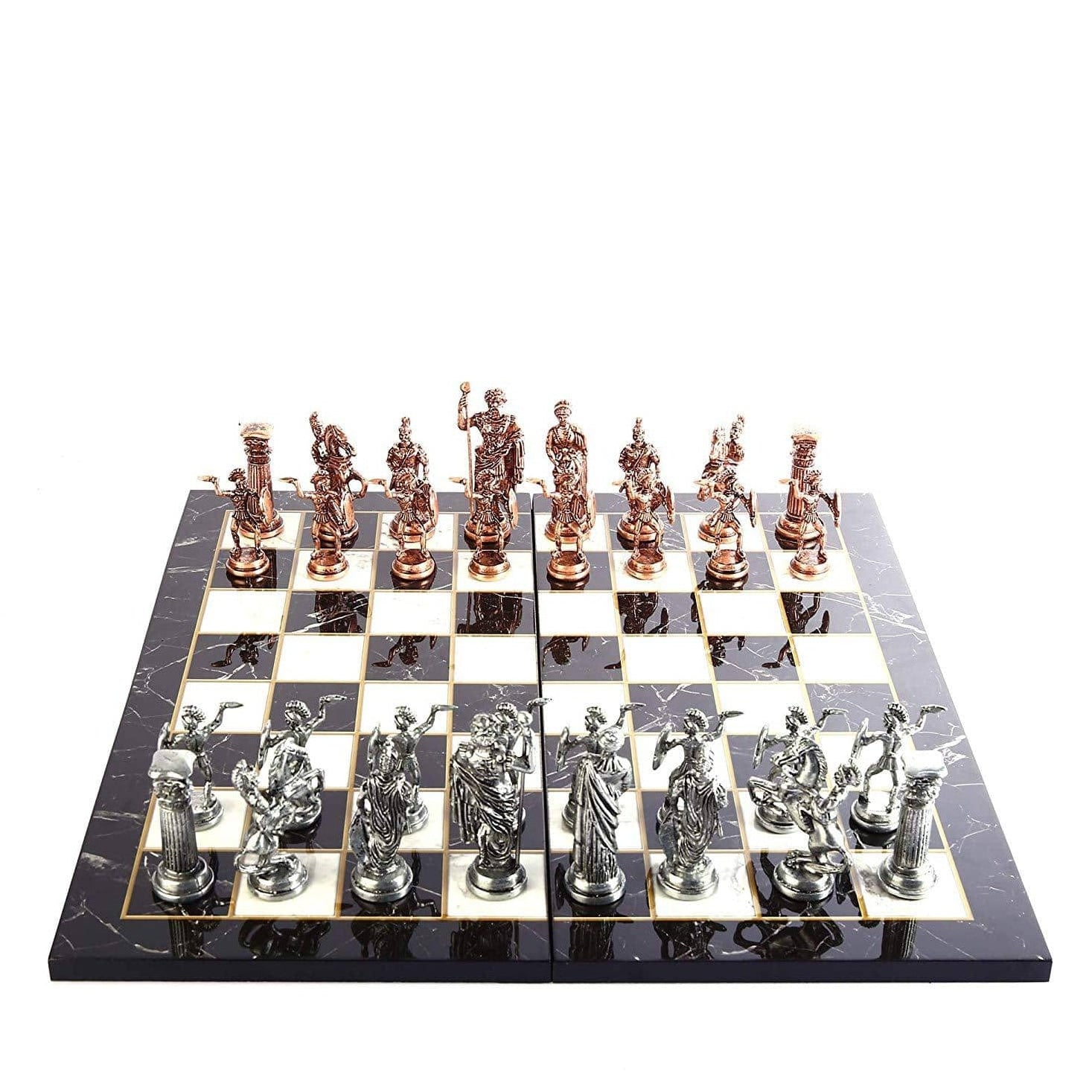Fine Finish Antique Chess Board | Marble Look Board | Antique Roman Chess Pieces | whatagift.com.au.