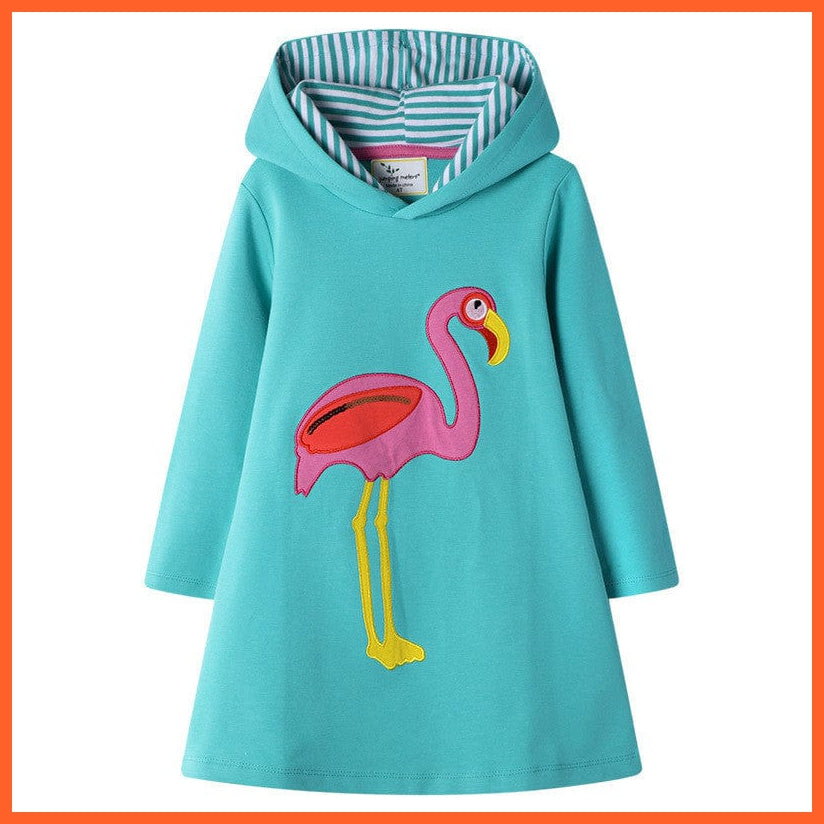 whatagift.com.au Flamingo Printed Girls Long Sleeve Dresses Hoodies