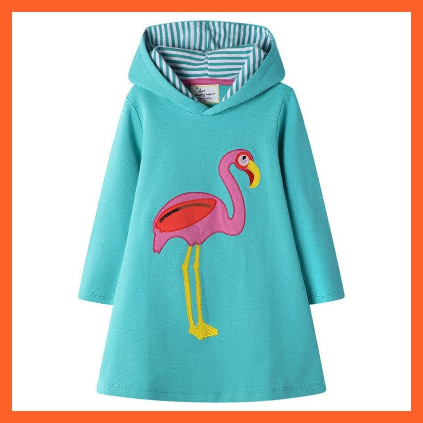 whatagift.com.au Flamingo Printed Girls Long Sleeve Dresses Hoodies