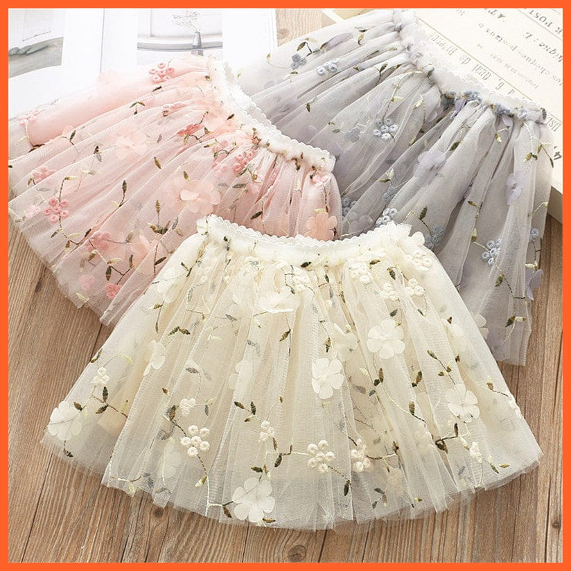 whatagift.com.au Flower Embroidery Mesh skirts for Girls