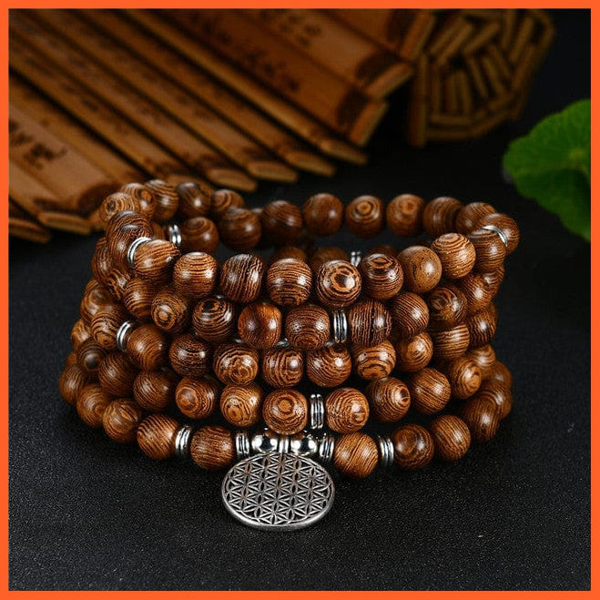 whatagift.com.au Flower of life Prayer Beads Bracelet 108 Tibetan Buddhist Rosary Charm Bracelet