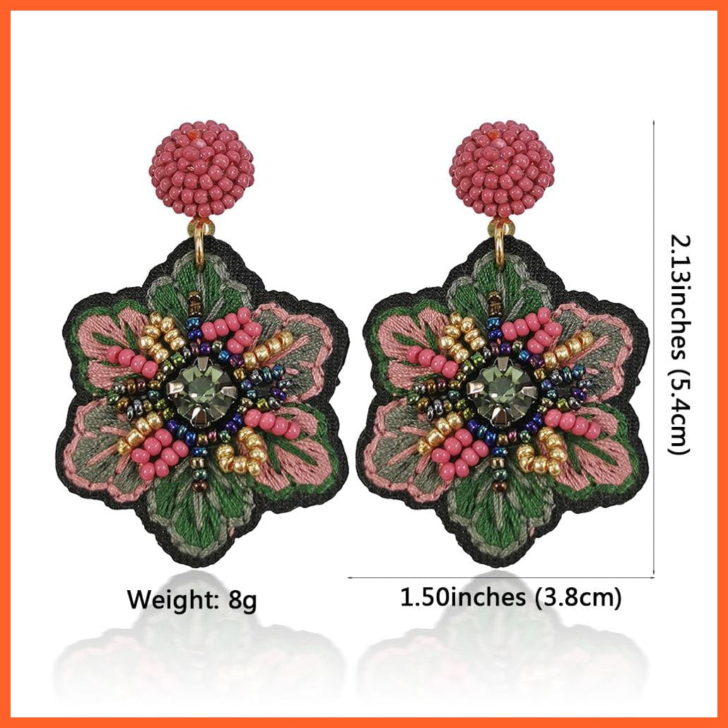 whatagift.com.au Flower Shape Bohemian Beads Earrings For Women | Handmade Embroidered Flower Beaded Drop Earrings