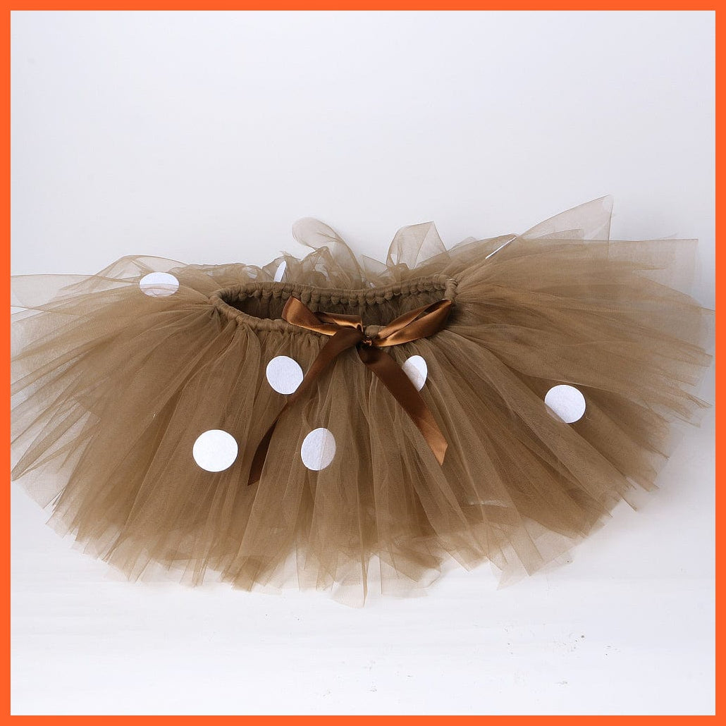 whatagift.com.au Fluffy Brown Deer Girl Tutu Skirt | Costume Kids Reindeer Skirt for Halloween Carnival