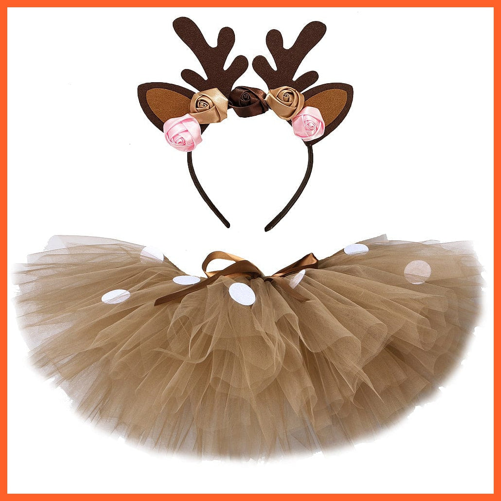 whatagift.com.au Fluffy Brown Deer Girl Tutu Skirt | Costume Kids Reindeer Skirt for Halloween Carnival