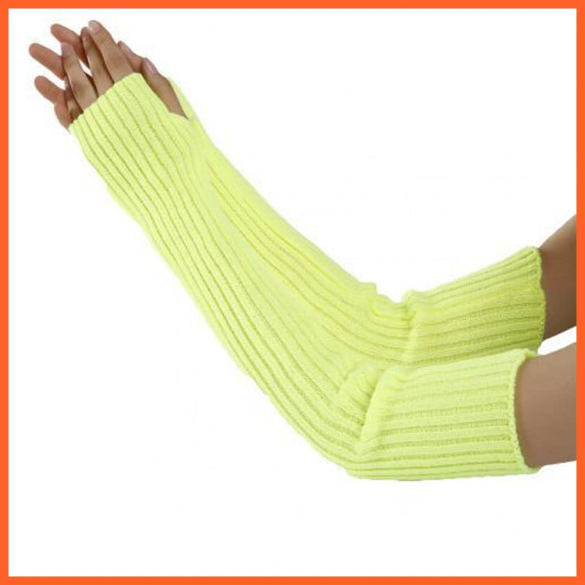 whatagift.com.au Fluorescent Yellow / length-52cm Women Warm Long Gothic Lolita Knitting Glove Stretch Fingerlings Mittens