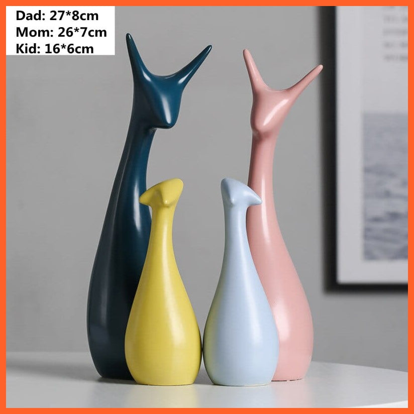 whatagift.uk Four Deers Family Ceramic Decorations For Home Cabinet I Animal Figurines Home Decor