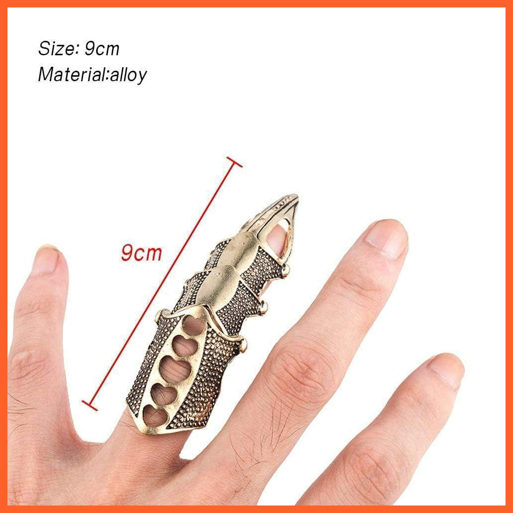 Punk Gothic Rock Joint Armor Knuckle Full Finger Rings | Unisex Gold Cosplay Halloween Ring | whatagift.com.au.