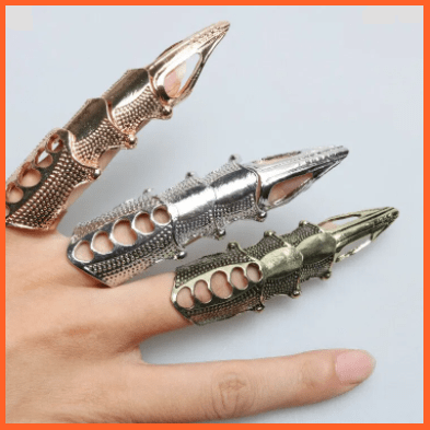 Punk Gothic Rock Joint Armor Knuckle Full Finger Rings | Unisex Gold Cosplay Halloween Ring | whatagift.com.au.