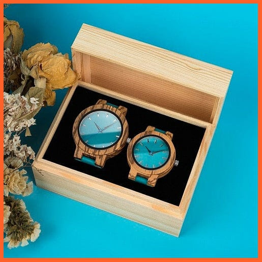 whatagift.com.au GC028 Couple Wristwatch In Wooden Gift Box