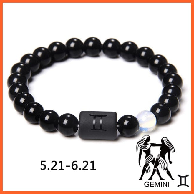 whatagift.com.au Gemini / 23CM 12 Constellation Zodiac Signs Beads Couples Black Onyx Bracelet