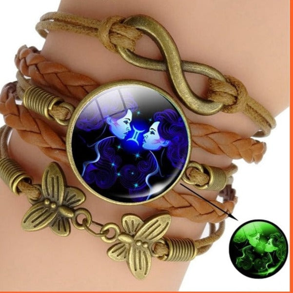 whatagift.com.au Gemini Luminous 12 Zodiac Sign Woven Leather Bracelet